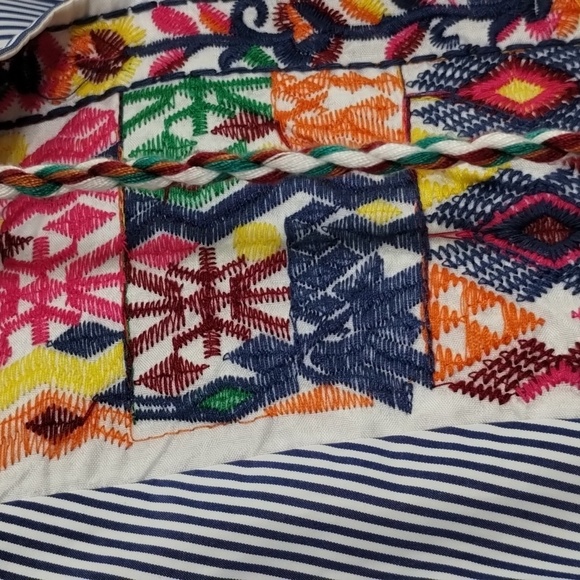 Blue white peasant blouse top striped embroidered boho size XL unbranded - Picture 2 of 8